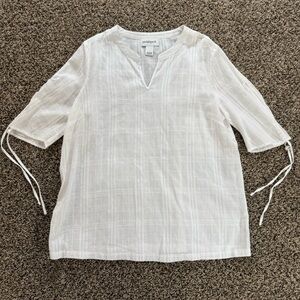 Peck & Peck White Cotton Split‎ Sleeve Blouse Women’s Large Grid Lightweight Top
